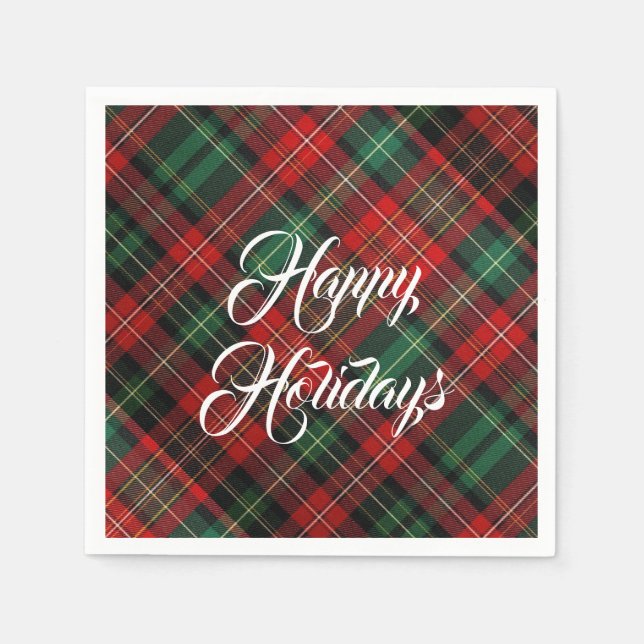 Serviette En Papier Joyeuses vacances Rouge et vert Tartan Plaid (Devant)