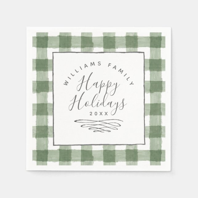 Serviette En Papier Joyeuses vacances Rustic Green En vichy Papier Nap (Devant)