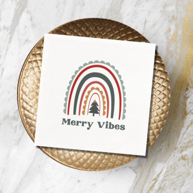 Serviette En Papier Joyeuses Vibes Boho Arc-en-ciel Retro Noël Party (Créateur téléchargé)