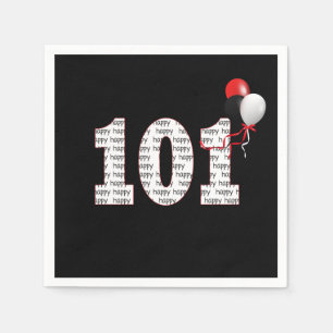 Serviette En Papier Joyeux 101ème Anniversaire sur les serviettes noir