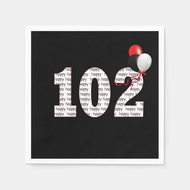 Serviette En Papier Joyeux 102ème Anniversaire sur les serviettes noir (Devant)