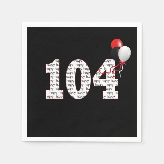 Serviette En Papier Joyeux 104e anniversaire sur les serviettes noires (Devant)