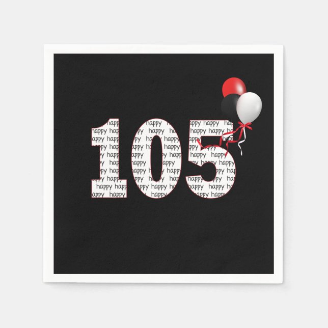 Serviette En Papier Joyeux 105e anniversaire sur les serviettes noires (Devant)