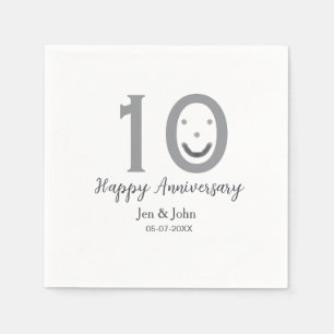 Serviette En Papier Joyeux 10e anniversaire nom date gris gras émoji