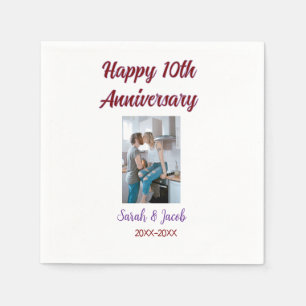 Serviette En Papier Joyeux 10e anniversaire photo mariage nom du coupl