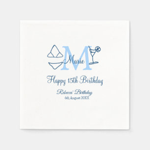 Serviette En Papier Joyeux 15e anniversaire bleu ajouter nom monogramm