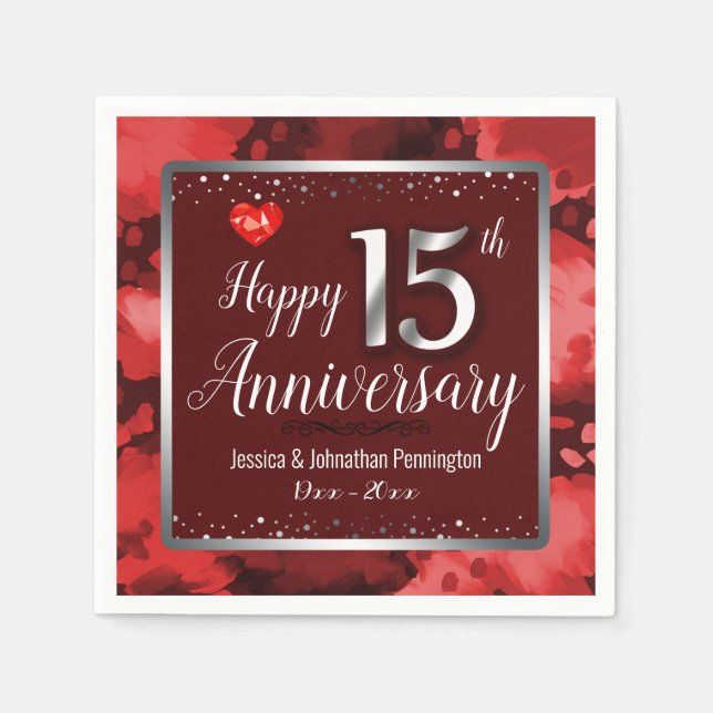Serviette En Papier Joyeux 15e anniversaire de Mariage (Devant)