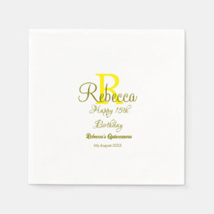 Serviette En Papier Joyeux 15e anniversaire jaune ajouter nom monogram