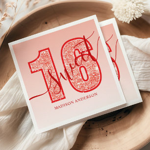 Serviette En Papier Joyeux 16e anniversaire écriture paillettes rouges