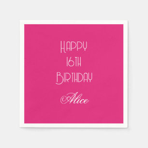 Serviette En Papier Joyeux 16e Anniversaire Rose Blanc Nom Personnalis