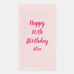 Serviette En Papier Joyeux 16e anniversaire rose blanc Nom personnalis