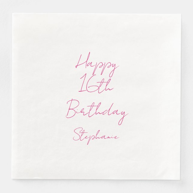 Serviette En Papier Joyeux 16e anniversaire rose blanc XVIe 2024 (Devant)