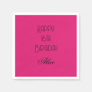 Serviette En Papier Joyeux 16e Anniversaire Rose Nom Personnalisé 2026