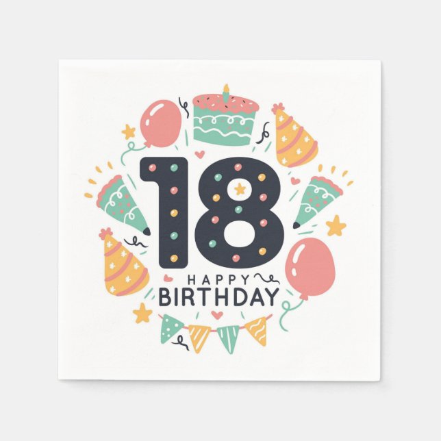 Serviette En Papier Joyeux 18ème anniversaire (Devant)
