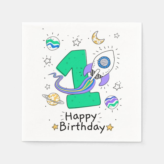 Serviette En Papier Joyeux 1er anniversaire (Devant)