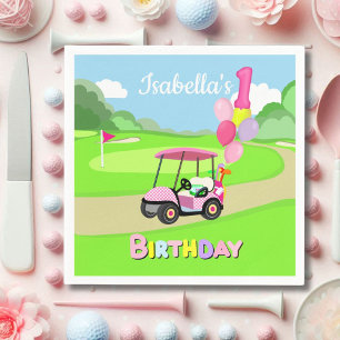 Serviette En Papier Joyeux 1er Anniversaire Polka Dot Rose Fille Golf 