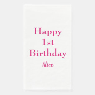 Serviette En Papier Joyeux 1er Anniversaire rose blanc Nom personnalis