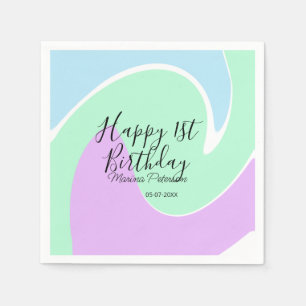 Serviette En Papier Joyeux 1er anniversaire rose vert bleu acrylique v