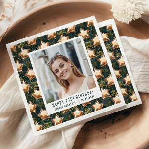 Serviette En Papier Joyeux 21e Anniversaire Photo Star Glam Ballons