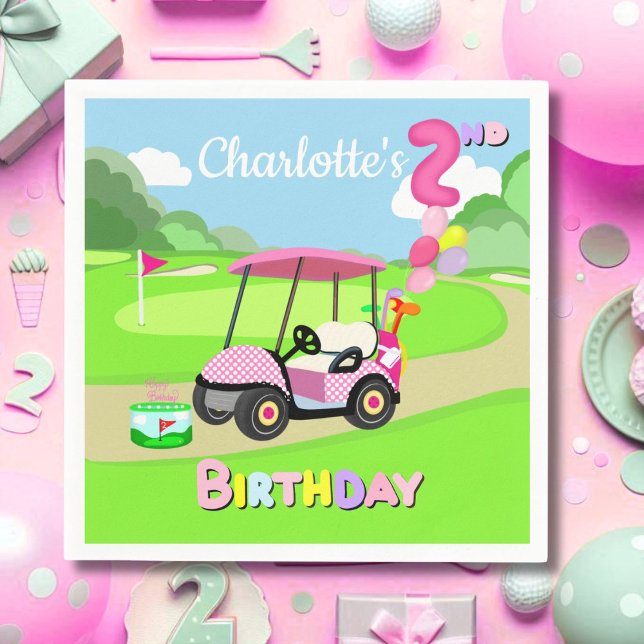 Serviette En Papier Joyeux 2e anniversaire Polka Dot Rose Girly Golf (Créateur téléchargé)