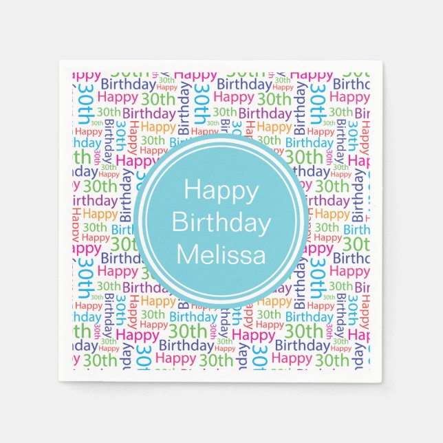 Serviette En Papier Joyeux 30e anniversaire Nom personnalisé (Devant)