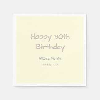 Serviette En Papier joyeux 30e anniversaire rose jaune gris pastel nom