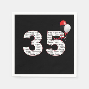 Serviette En Papier Joyeux 35ème anniversaire sur les serviettes noire