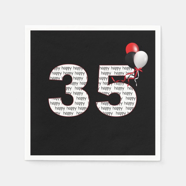 Serviette En Papier Joyeux 35ème anniversaire sur les serviettes noire (Devant)