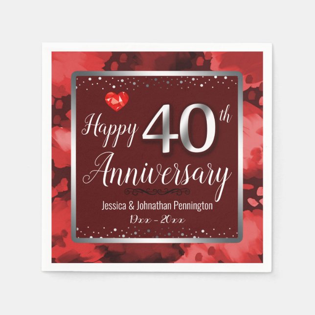 Serviette En Papier Joyeux 40e anniversaire de Mariage (Devant)