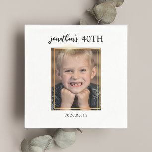 Serviette En Papier Joyeux 40e anniversaire photo encadrée dorée fête