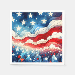 Serviette En Papier Joyeux 4 juillet   Étoiles et rayures patriotiques