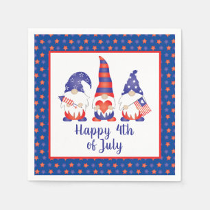 Serviette En Papier Joyeux 4 juillet Gnomes Rouge Blanc Bleu