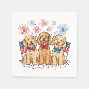 Serviette En Papier Joyeux 4 juillet Goldendoodle Dogs Fireworks