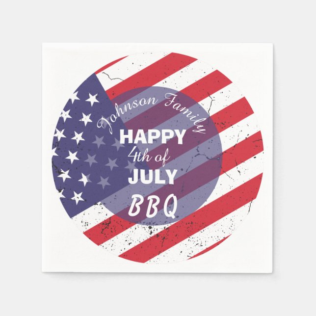 Serviette En Papier Joyeux 4 juillet Patriotic Family BBQ (Devant)
