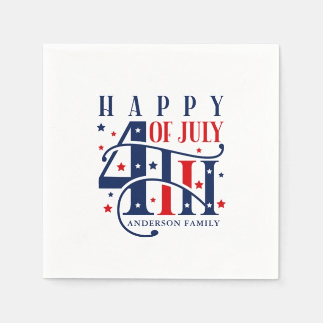 Serviette En Papier Joyeux 4 juillet rouge blanc et bleu (Devant)