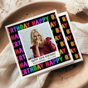 Serviette En Papier Joyeux 50e anniversaire Photo Rainbow Neon