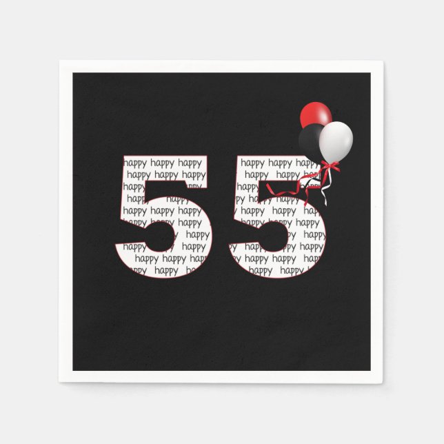 Serviette En Papier Joyeux 55ème anniversaire sur les serviettes noire (Devant)