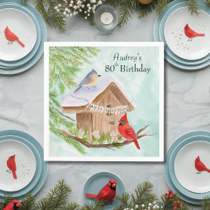 Serviette En Papier Joyeux 80e anniversaire oiseaux à la maison