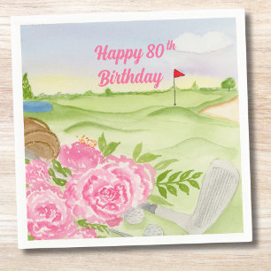 Serviette En Papier Joyeux 80e anniversaire Pivoines sur terrain de go