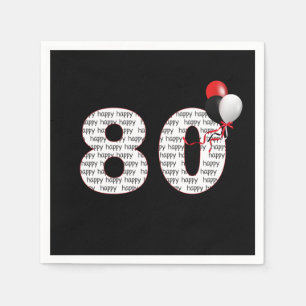 Serviette En Papier Joyeux 80e anniversaire sur les serviettes noires