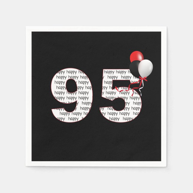 Serviette En Papier Joyeux 95ème anniversaire sur des serviettes noire (Devant)