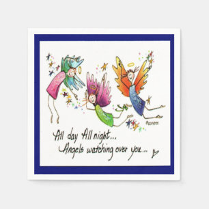 Serviette En Papier Joyeux anges de rouge, vert, bleu, au soleil & éto