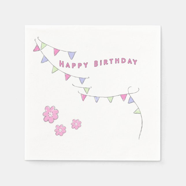 Serviette En Papier Joyeux Anniversaire À Ses Couleurs Pastel (Devant)