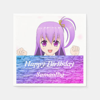 Serviette En Papier Joyeux anniversaire amusant rose violet anime kawa