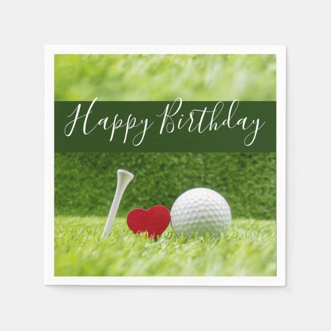 Serviette En Papier Joyeux anniversaire au golfeur avec amour et balle (Devant)