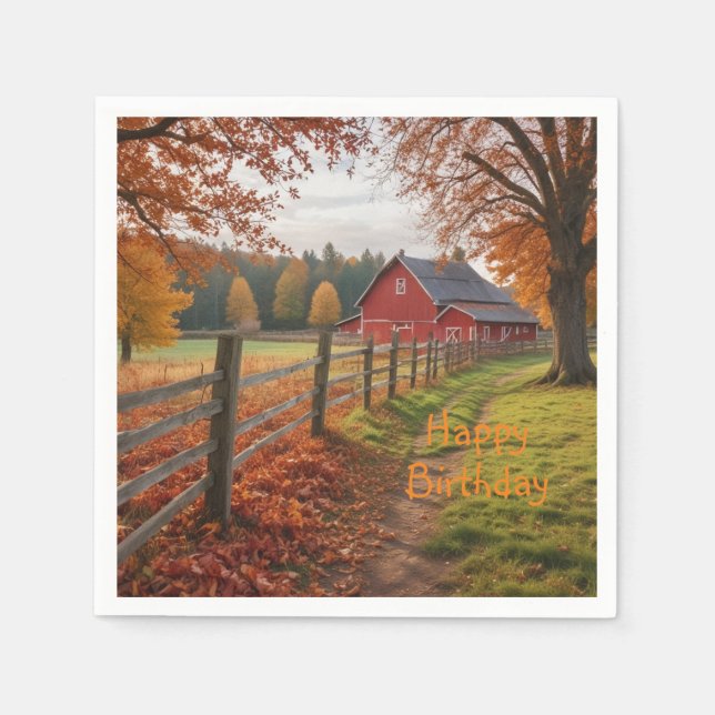 Serviette En Papier Joyeux anniversaire automne (Devant)