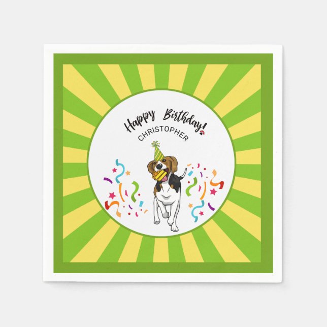 Serviette En Papier Joyeux anniversaire avec votre Beagle Dog Buddy Pa (Devant)