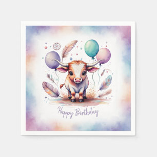 Serviette En Papier Joyeux Anniversaire Ballons Texas Longhorn Aquarel