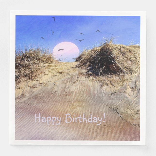 Serviette En Papier Joyeux Anniversaire Beach Sunrise (Devant)