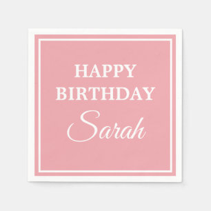 Serviette En Papier Joyeux anniversaire blanc rose